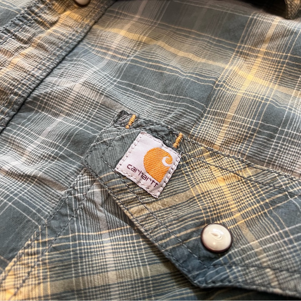 Carhartt Fort Plaid Pearl Snap Shirt Men's Size Large Relaxed Button Down